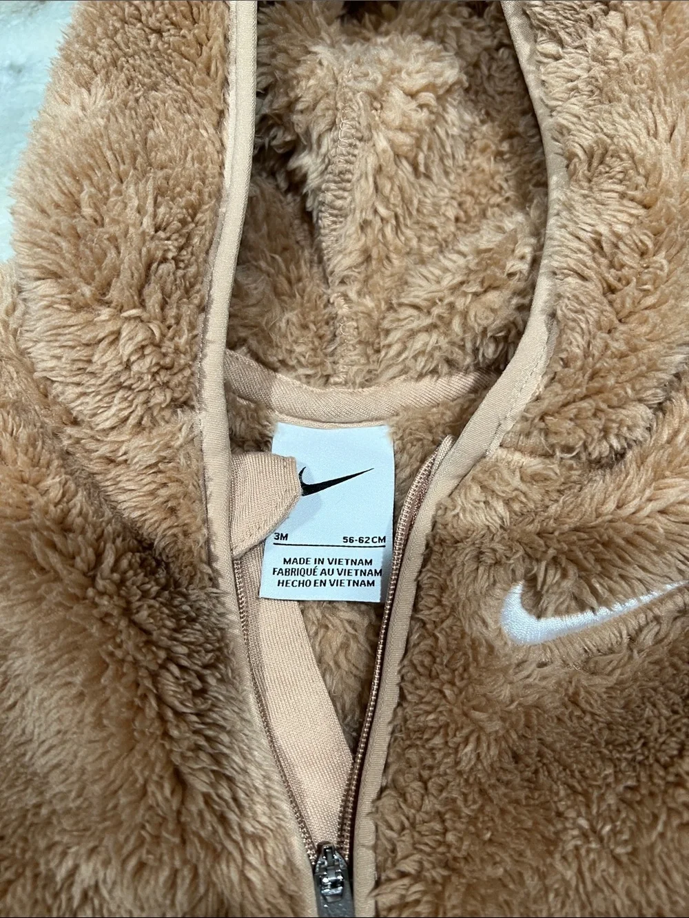 Nike Kids Brown Plush Hooded One-Piece Footie